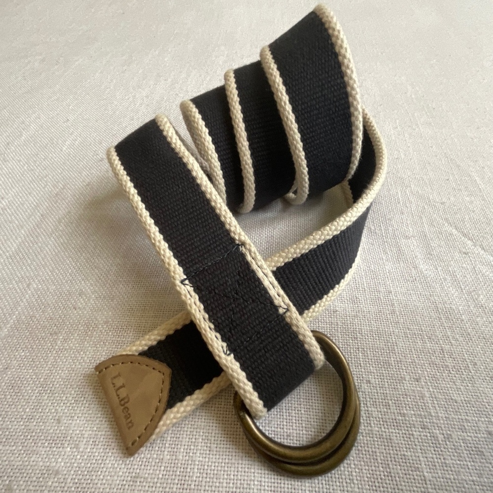 •NEW L.L.Bean Cotton Canvas Leather Unisex Adjustable Belt Size M NWOT